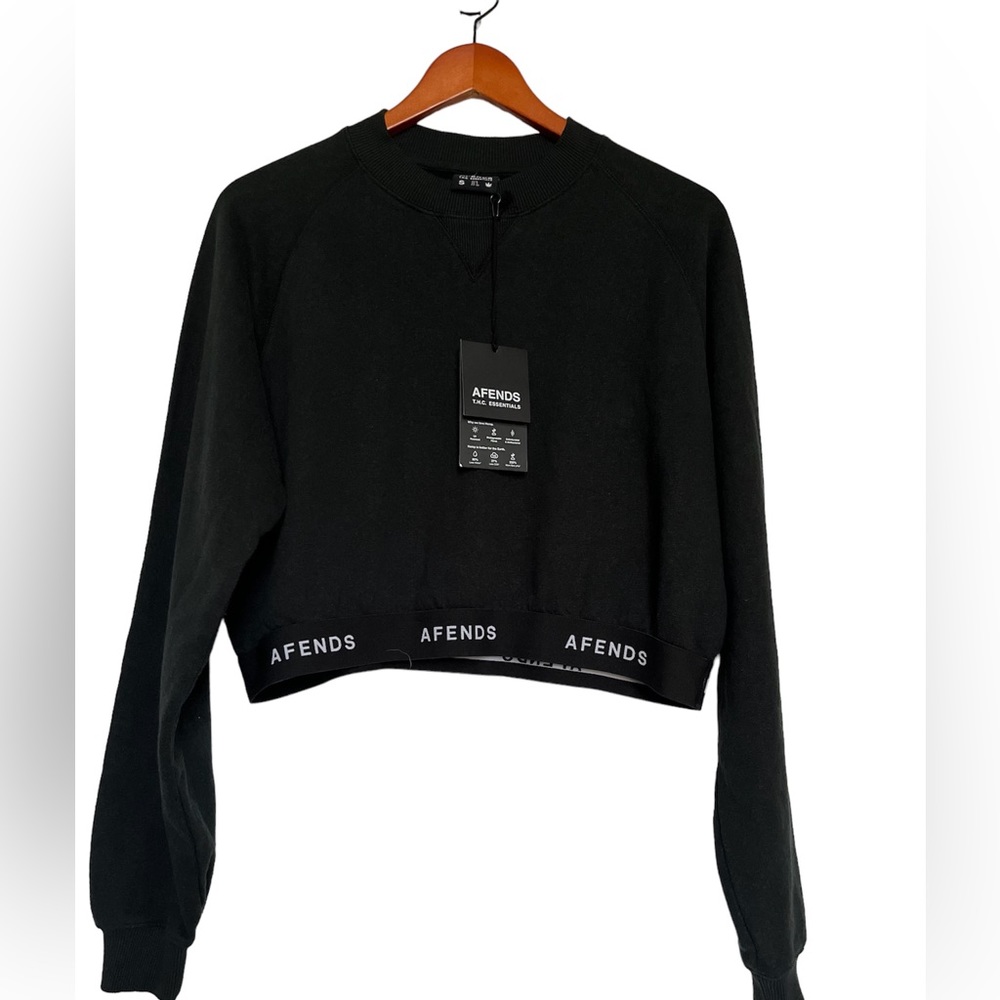 NWT Afends Hemp Homebase Cropped Long sleeved Black Sweater Sz 4 or Small